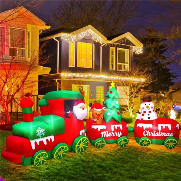 10.7 FT Christmas Inflatables Train with Santa Claus Reindeer with Built-in LED - Picture 3 of 7